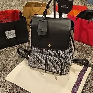 Like New Blue Chain Link Tory Burch backpack with dust bag Virginia Metallic Flap Backpack: Women main image 4